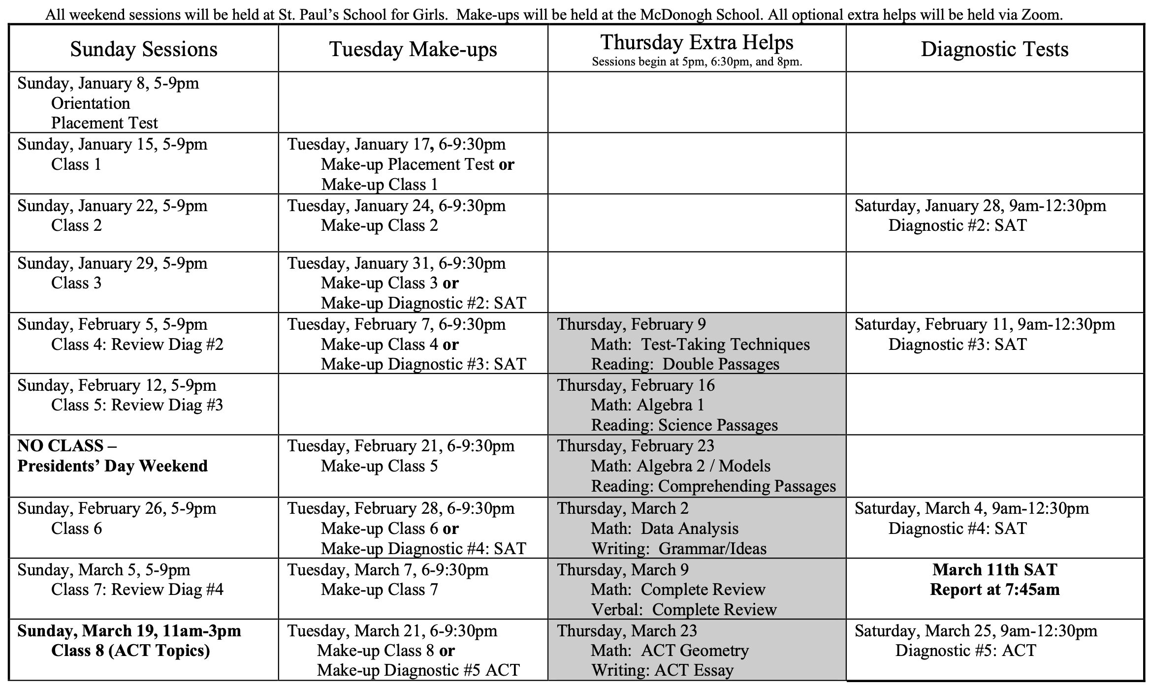 Capital Educators Baltimore Area Schedules