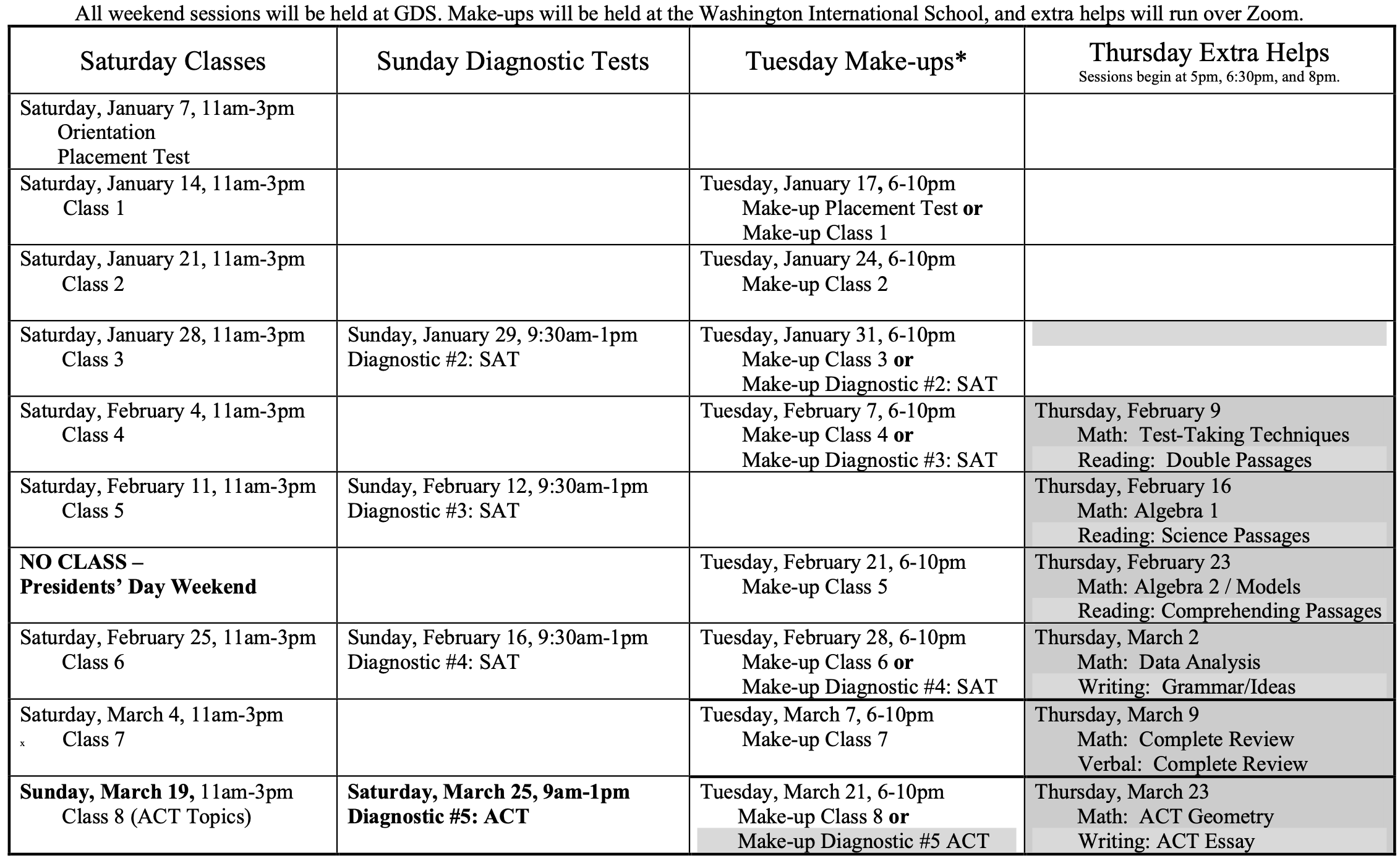 DC Area Schedules