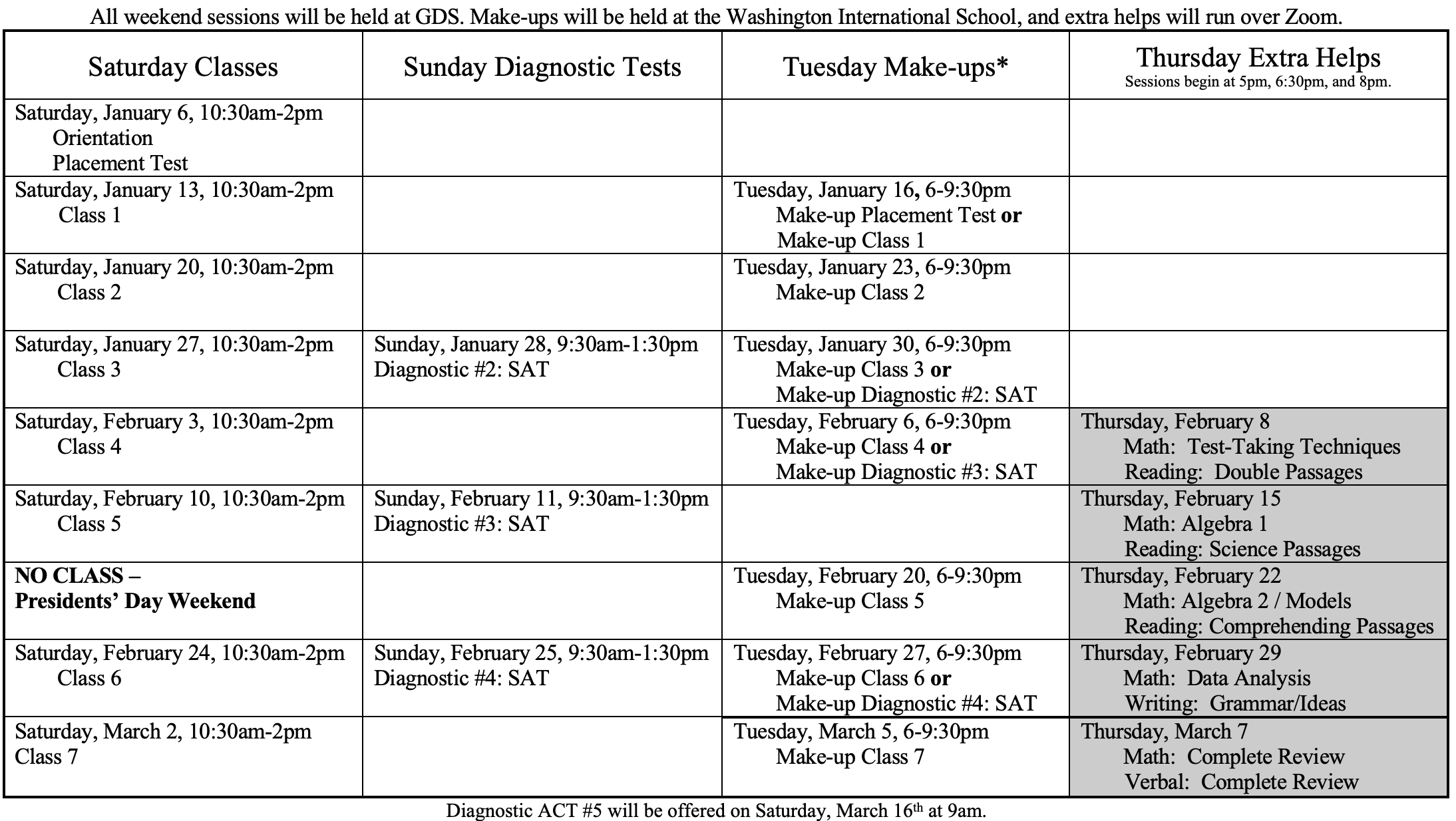 DC Area Schedules