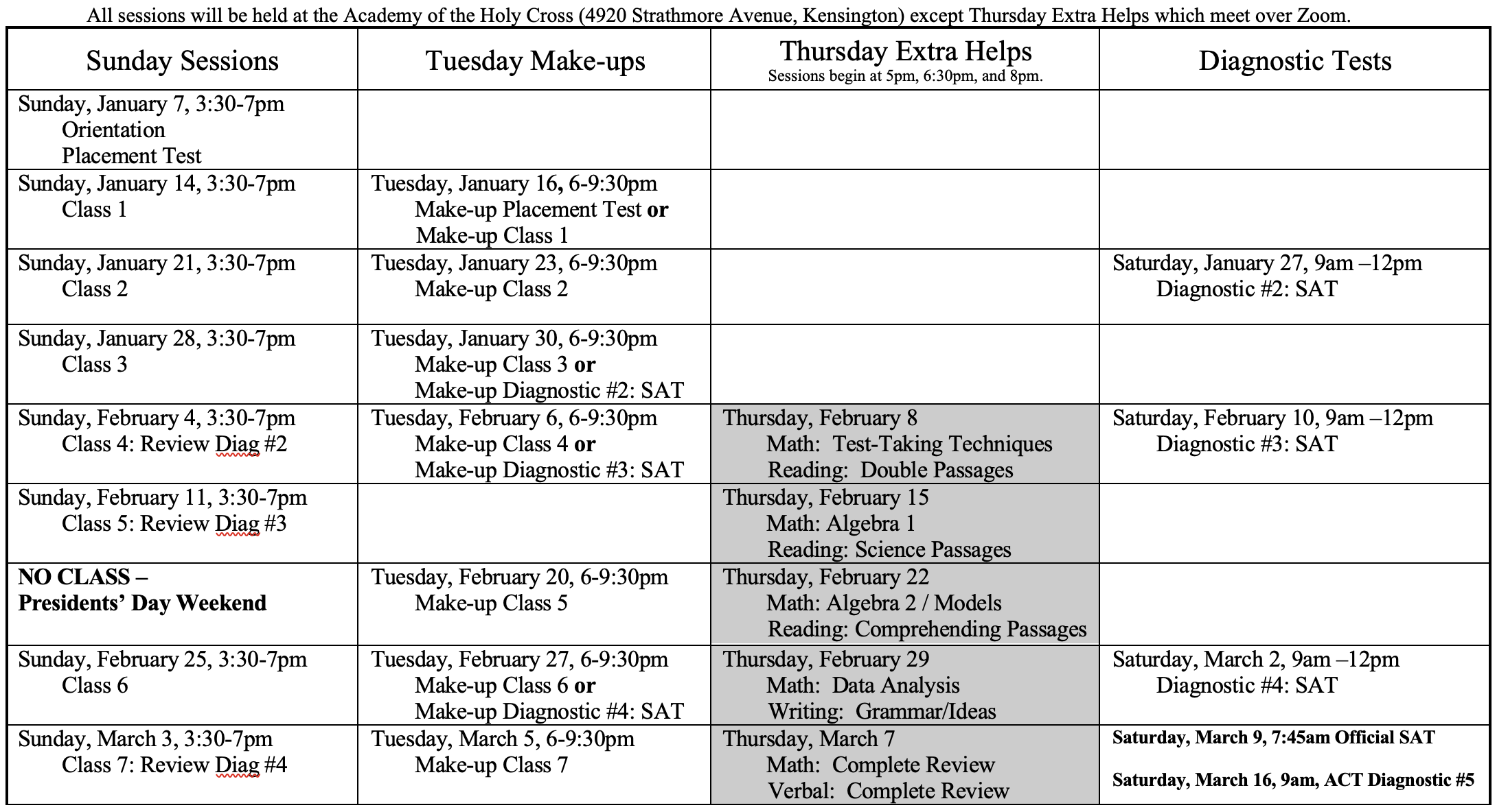 DC Area Schedules